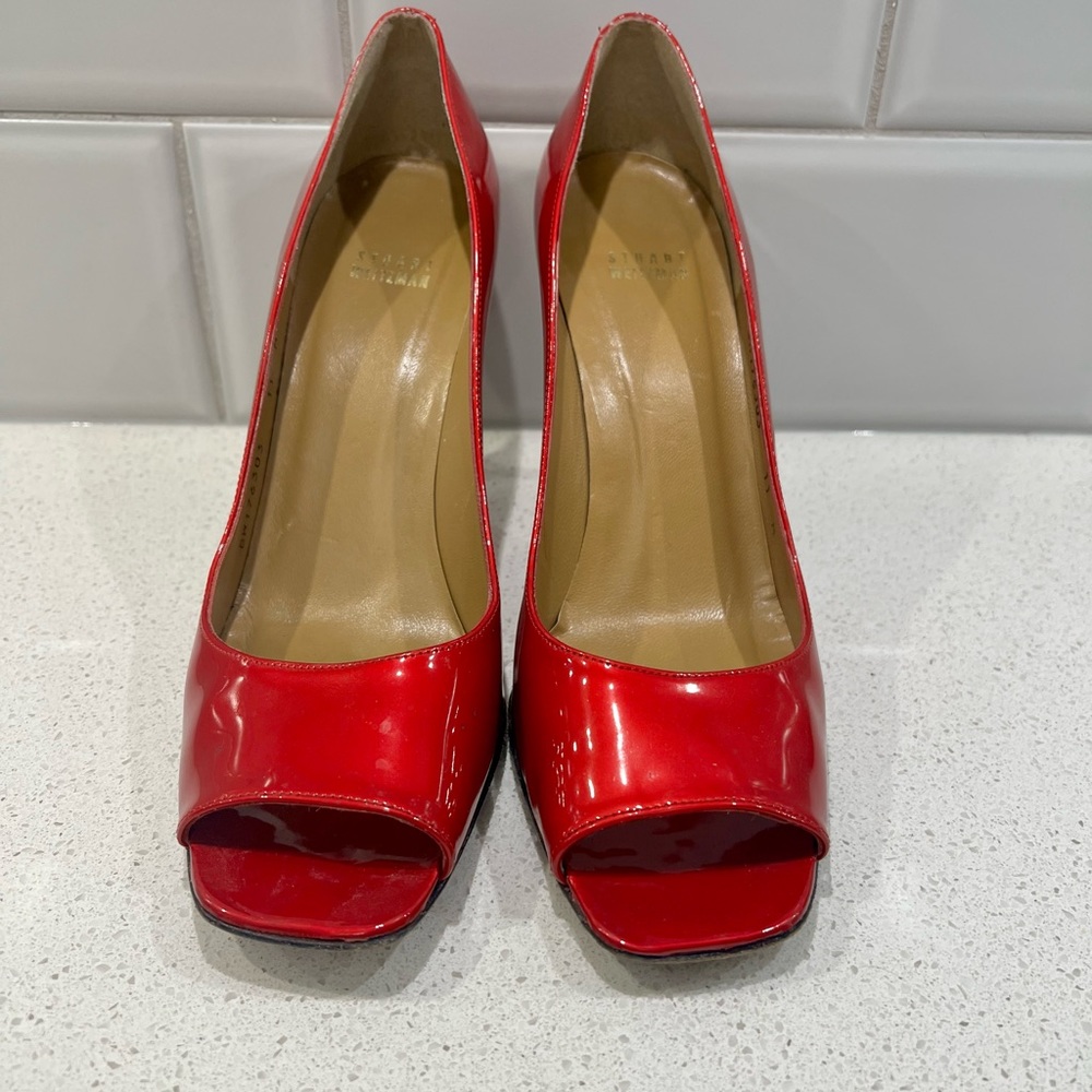 Stuart Weitzman red patent pumps